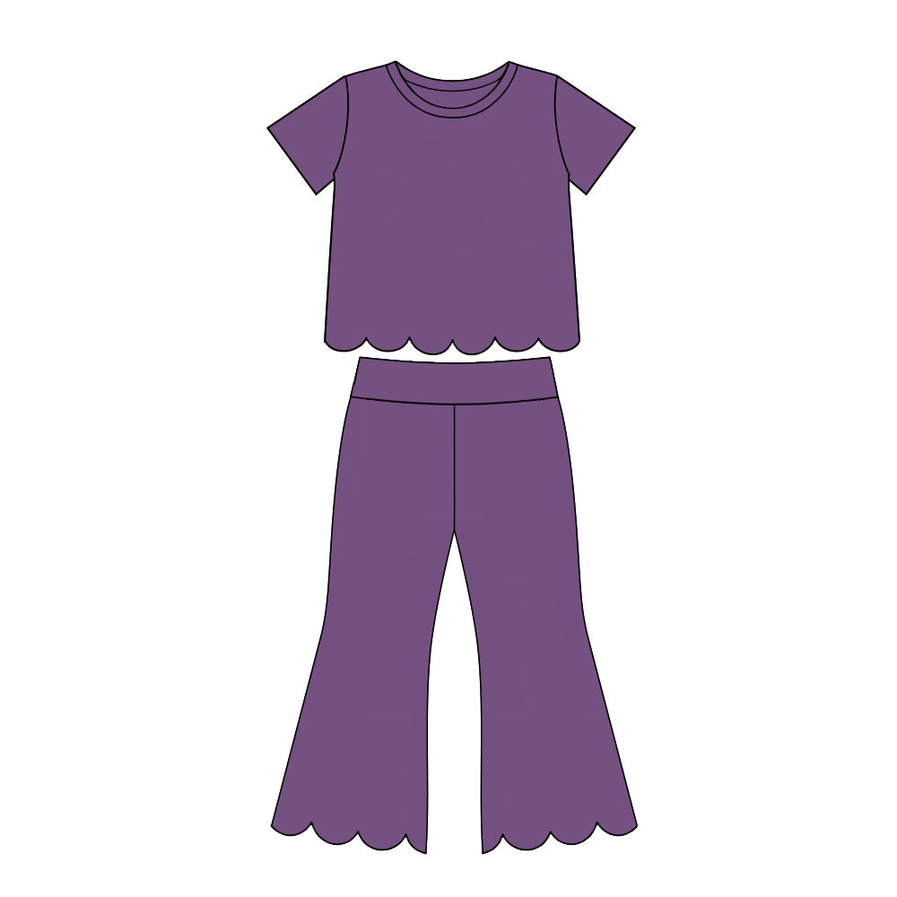 7.14 GSPO2346 Preorder Purple Cotton Girls Scallop Edge Clothes Set
