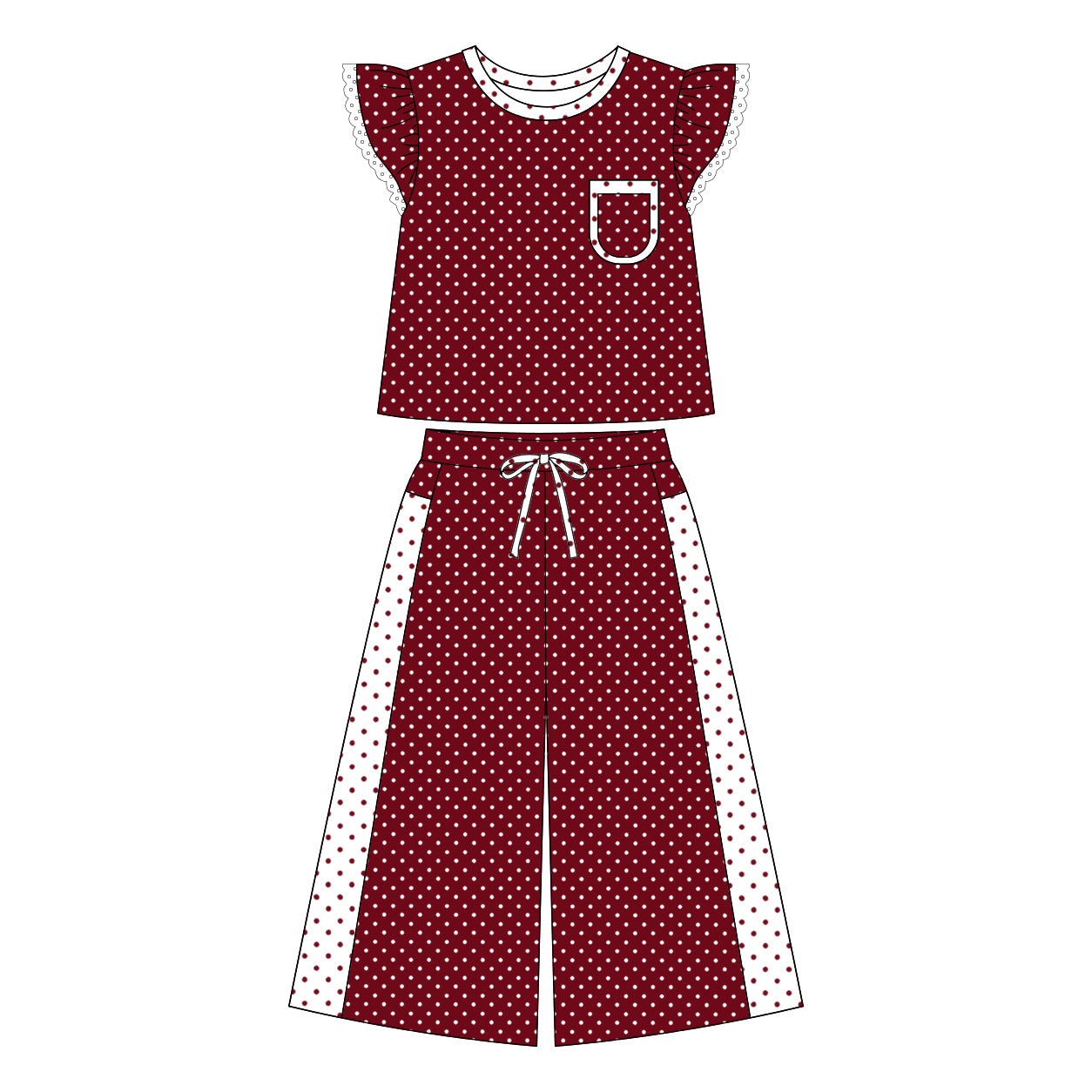 7.30 Preortder Adult size Women Maroon Polka Dot Top with Wild Pants Outfit