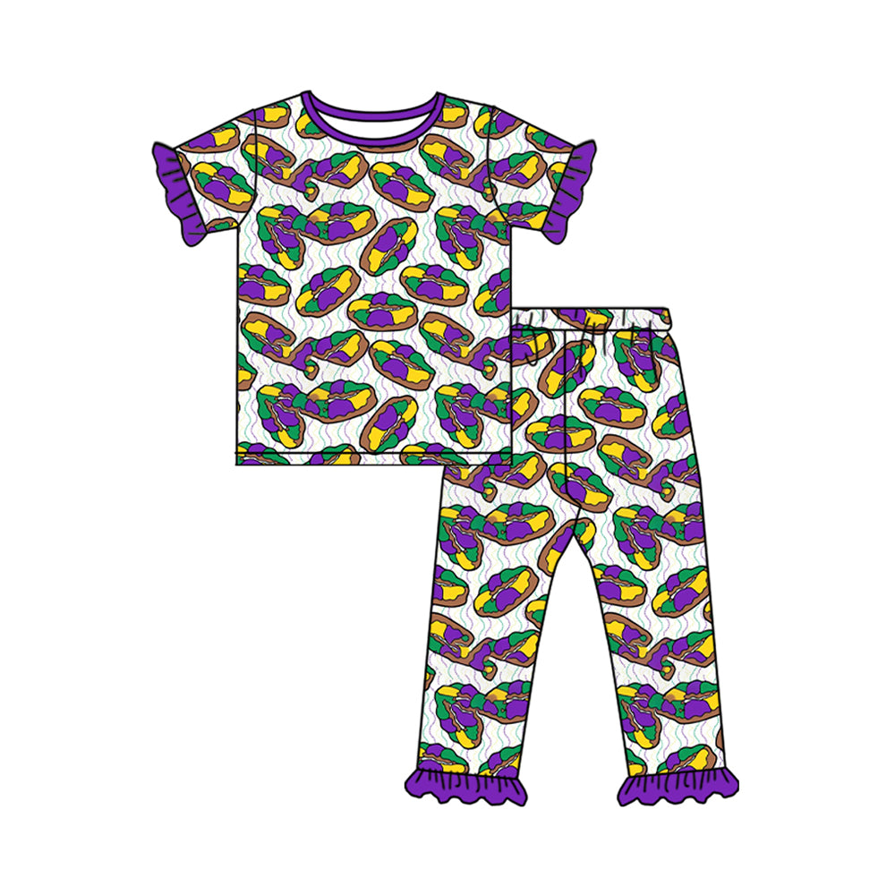 9.9 GSPO2391 Preorder Mardi Gras King Cake Short Sleeve Top Pants Pajama Set