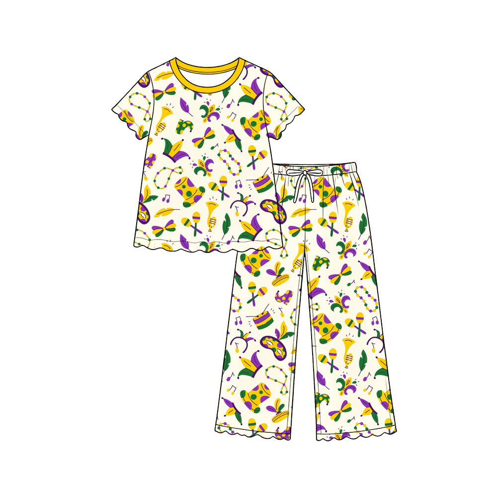 9.15 GSPO2393 Preorder Mardi Gras party Short Sleeve Pajama Set