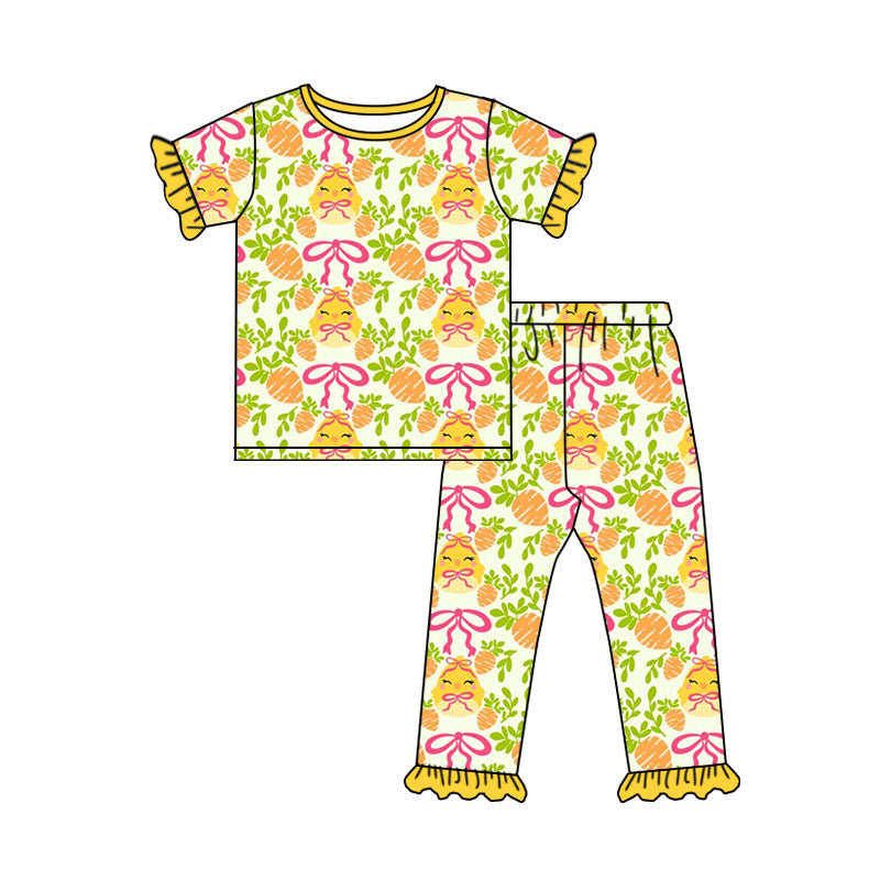 9.25 GSPO2399 Preorder Kids Girls Easter Chicken Short Sleeve pajama Set