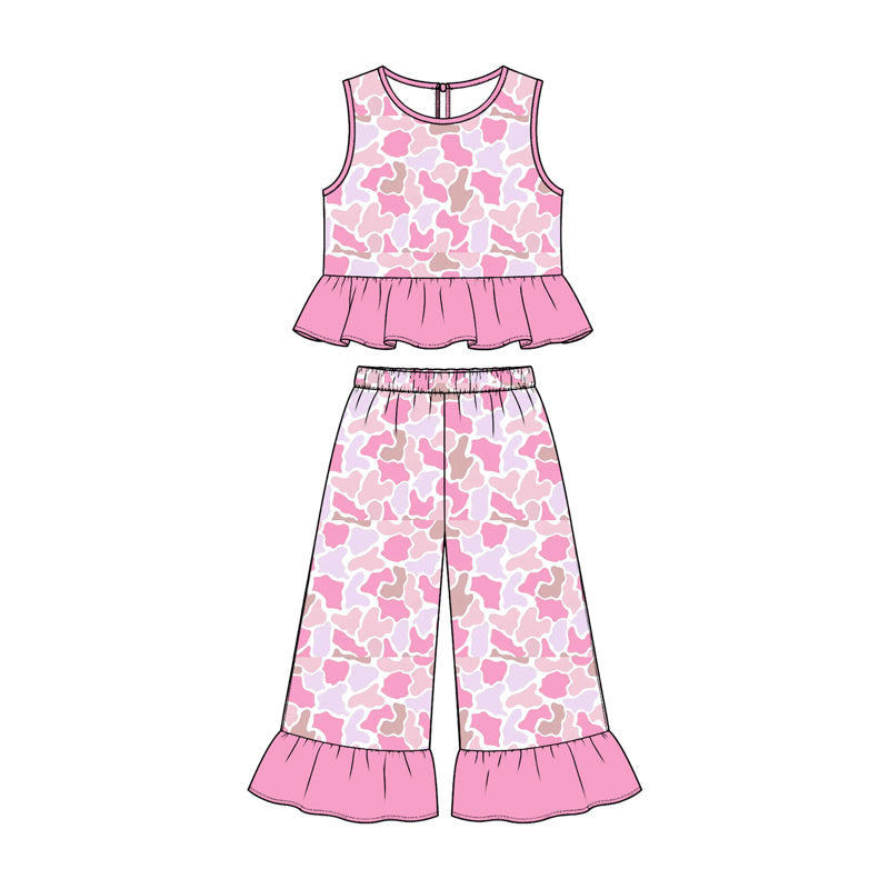 10.23 GSPO2418 Preorder Kids Girls Pink Cao Tank Ruffle Pants Outfit