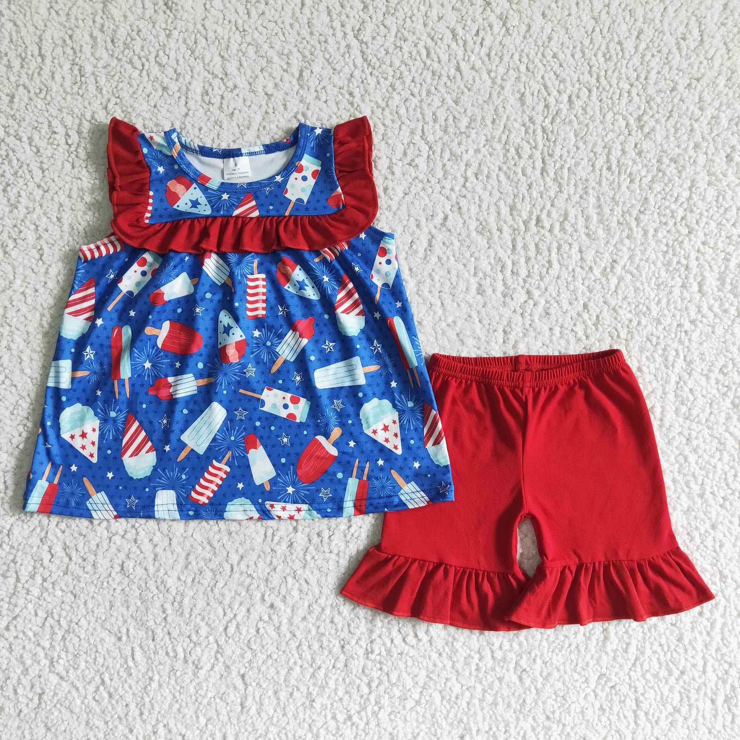 GSSO0044 Popsicle Stars Tunic Top Red Shorts Girls 4th of July Clothes Set