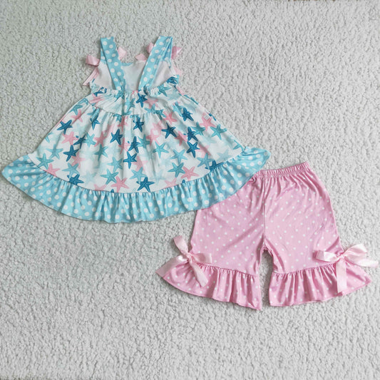 Baby girls sibling starfish summer shorts sets+romper