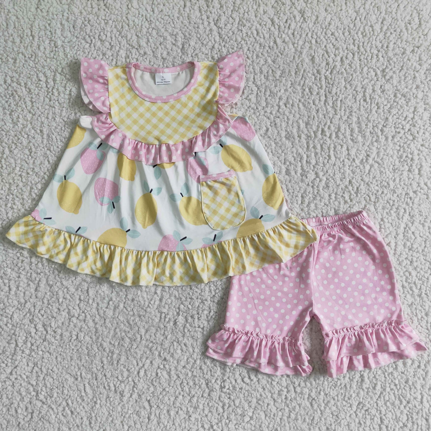 Flutter sleeve lemon print ruffles shorts summer outfits GSSO0073