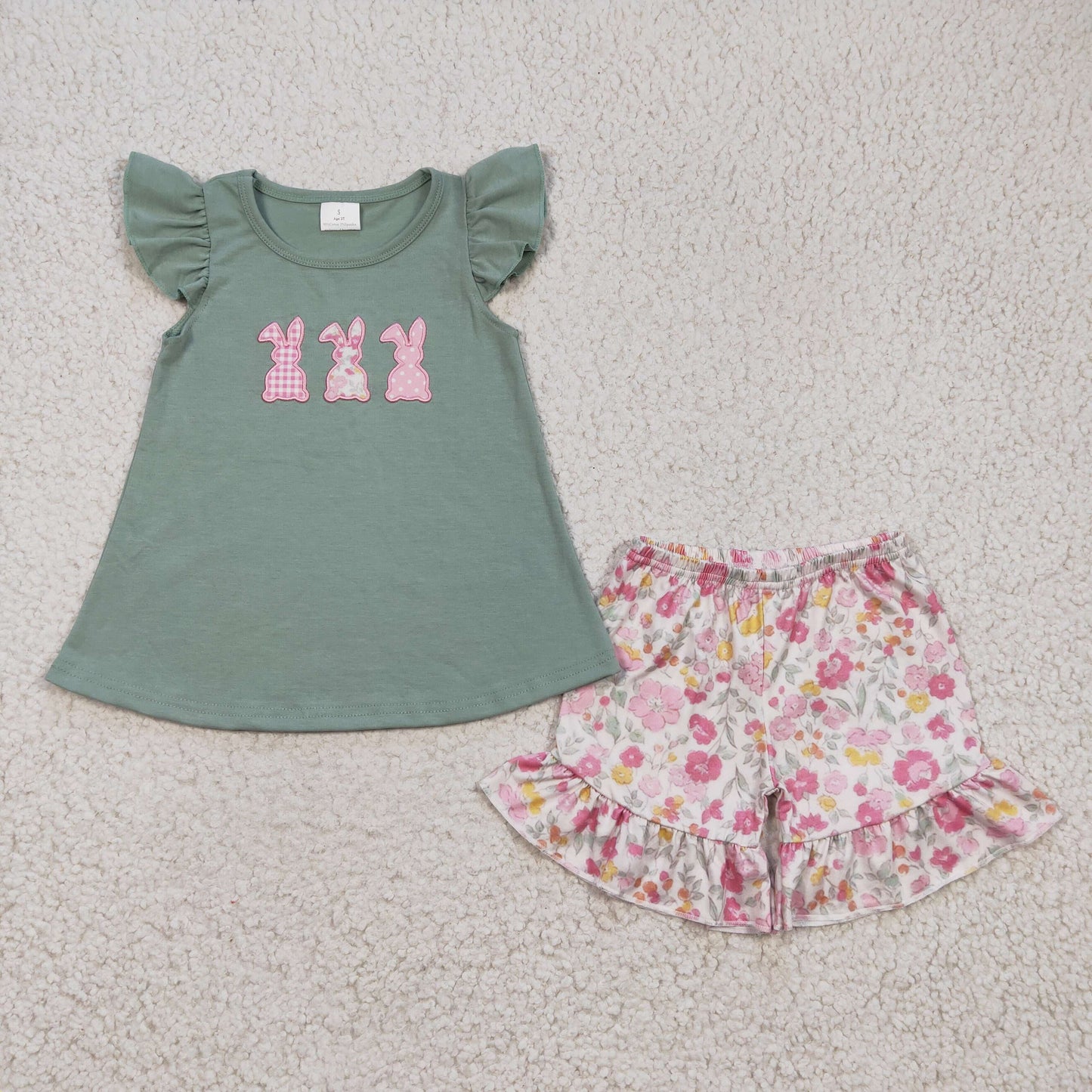 Girls rabbit flowers print Easter outfits GSSO0160