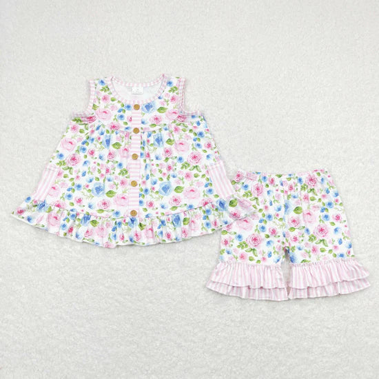 Sibling Baby Girls Sleeveless Bows Lemons Pockets Button Tunic Ruffle Shorts Outfit
