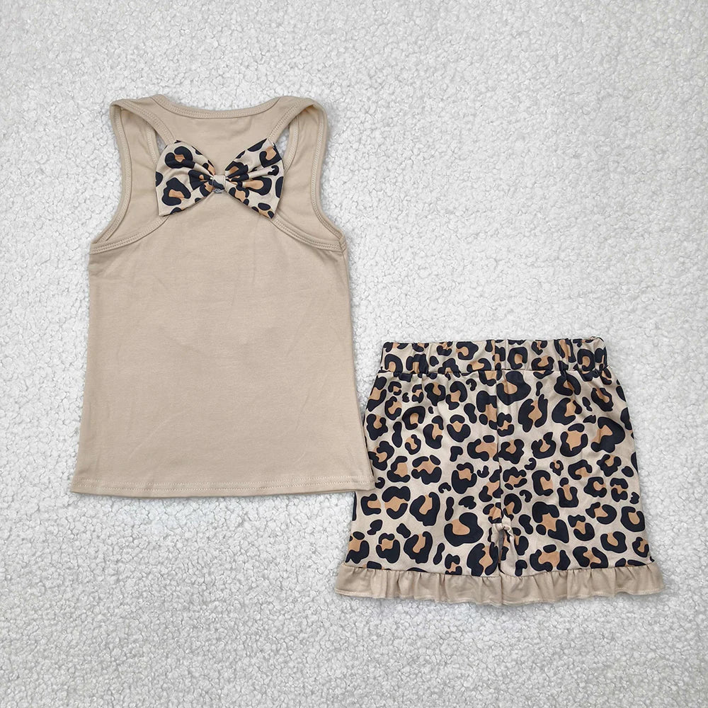 Sibling Embroidery Baby Girls Flower Bow Vest Top Ruffle Shorts Clothes Sets