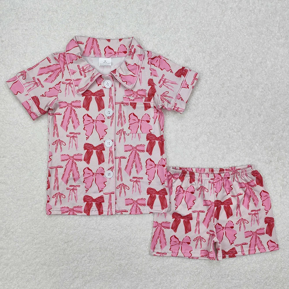 Mommy & Me Pink Bow Print Button-Up Pajama Set