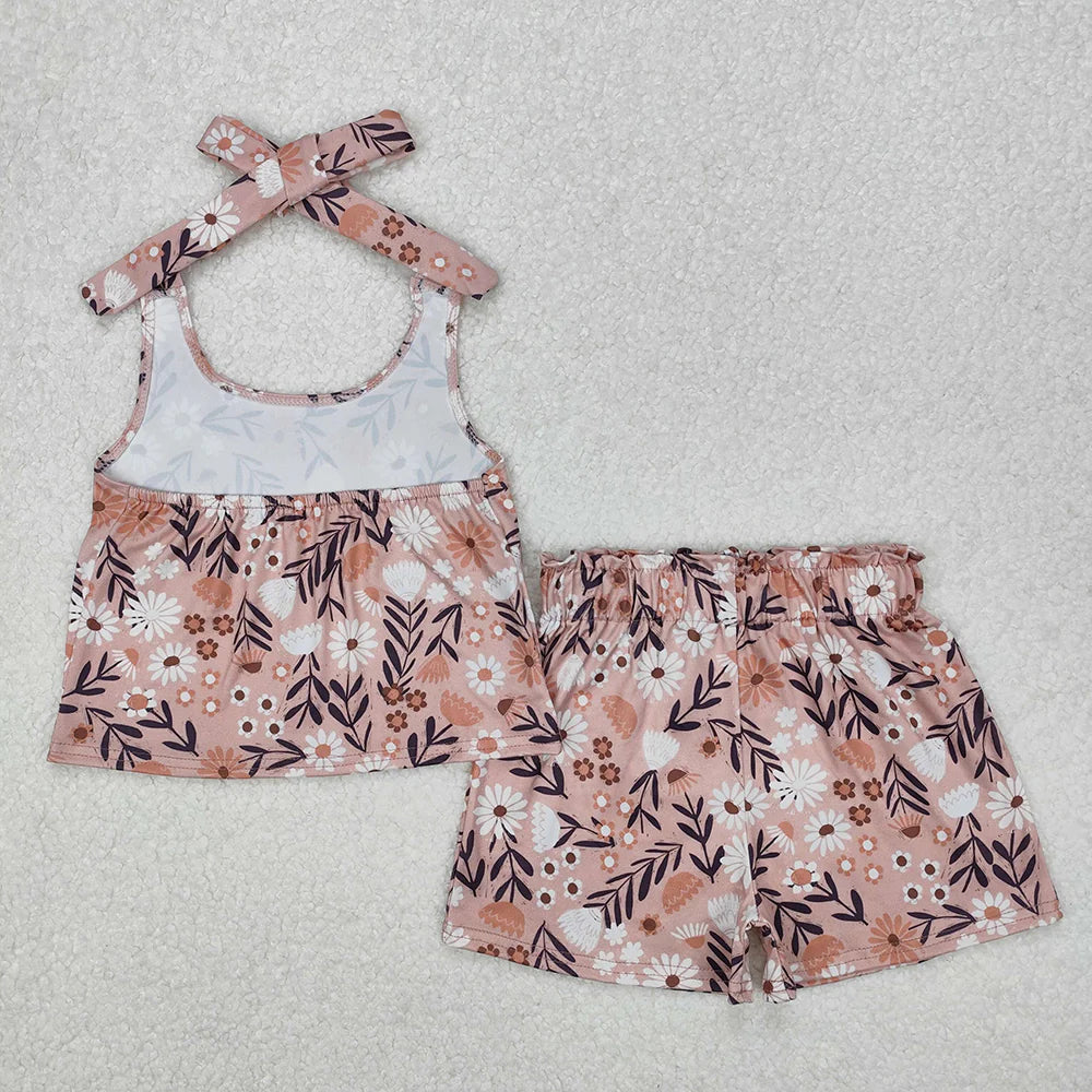 Baby Girls Floral Halter Top Elastic Shorts Clothes Sets