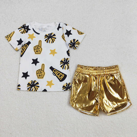 Cheer Team Shirts Top Leather Shorts Girls Summer Clothes Set Sisters Wear