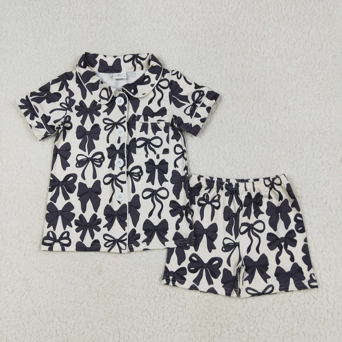 Mommy and Me Baby Girls Black Bows Button Pocket Top Short Pajamas Sets