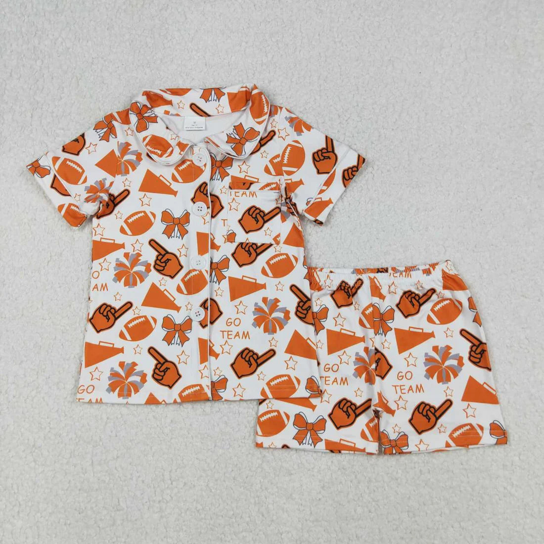 Sibling Baby Girls Footballs Go Team Button Top Shorts Pajamas Sets