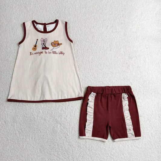 It's Alright To be Little Bitty Sibling Shorts Set Romper Western Styles