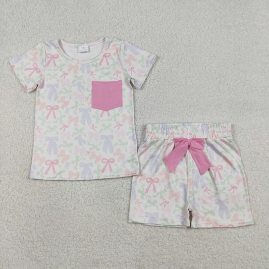 Sibling Baby Girls Colorful Bows Pockets Shorts Clothes Set Ruffle Rompers