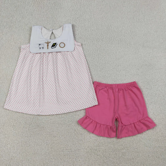 Baby Girls Boys Sibling Easter Embroidery Seep Cross Outfit Romper