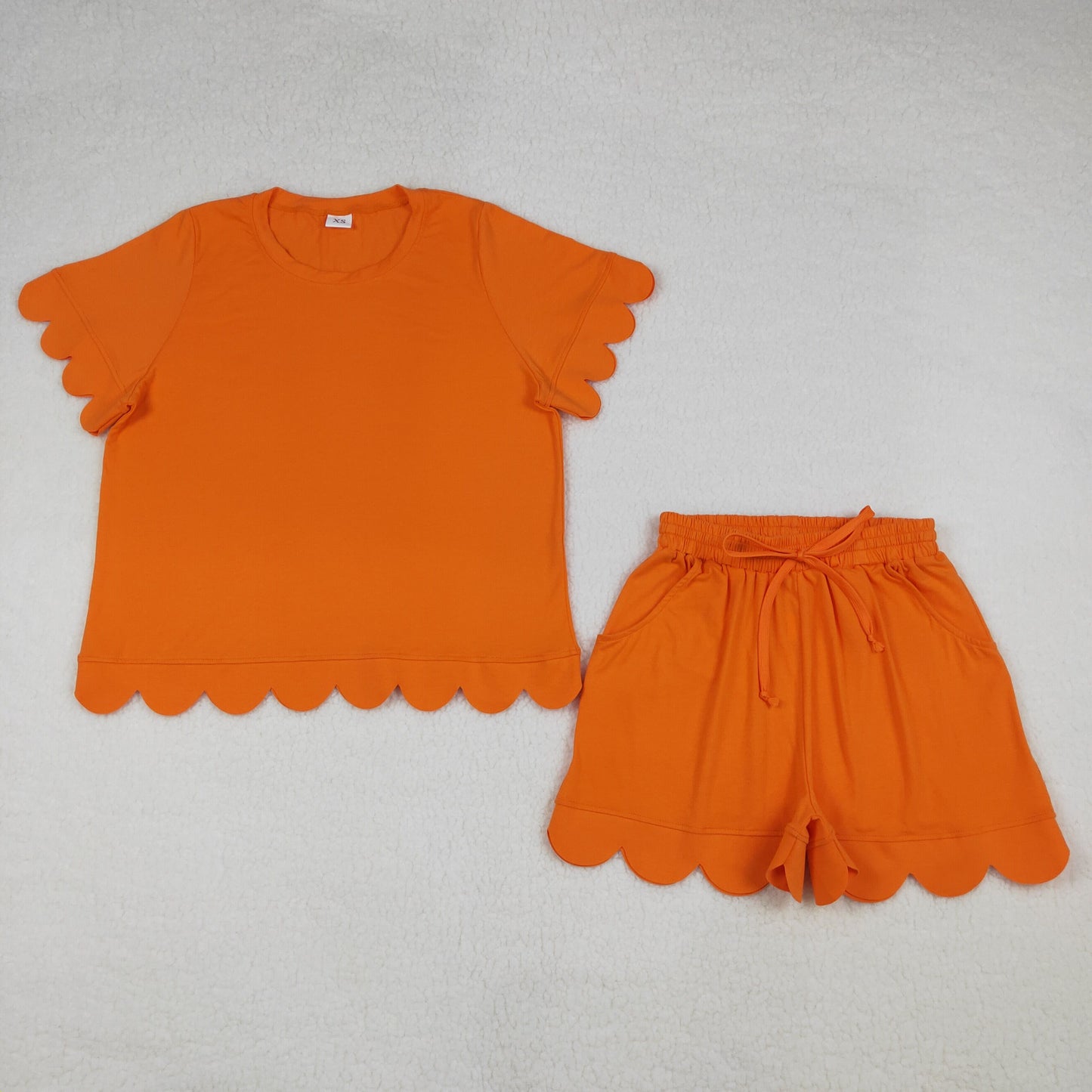 Adult Women Short Sleeve Shirts Top Pockets Short Scallop Clothes Set