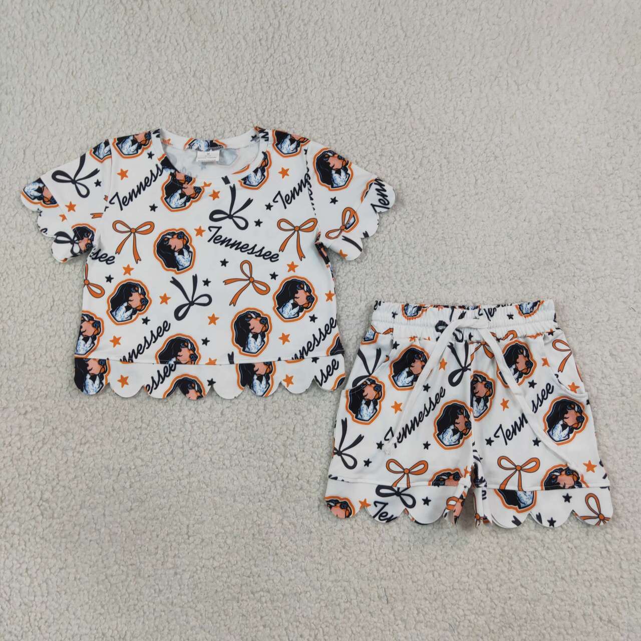 GSSO3251 Teams Tennessee Star & Bows Scallop Edge Shorts Girls Summer Clothes Set