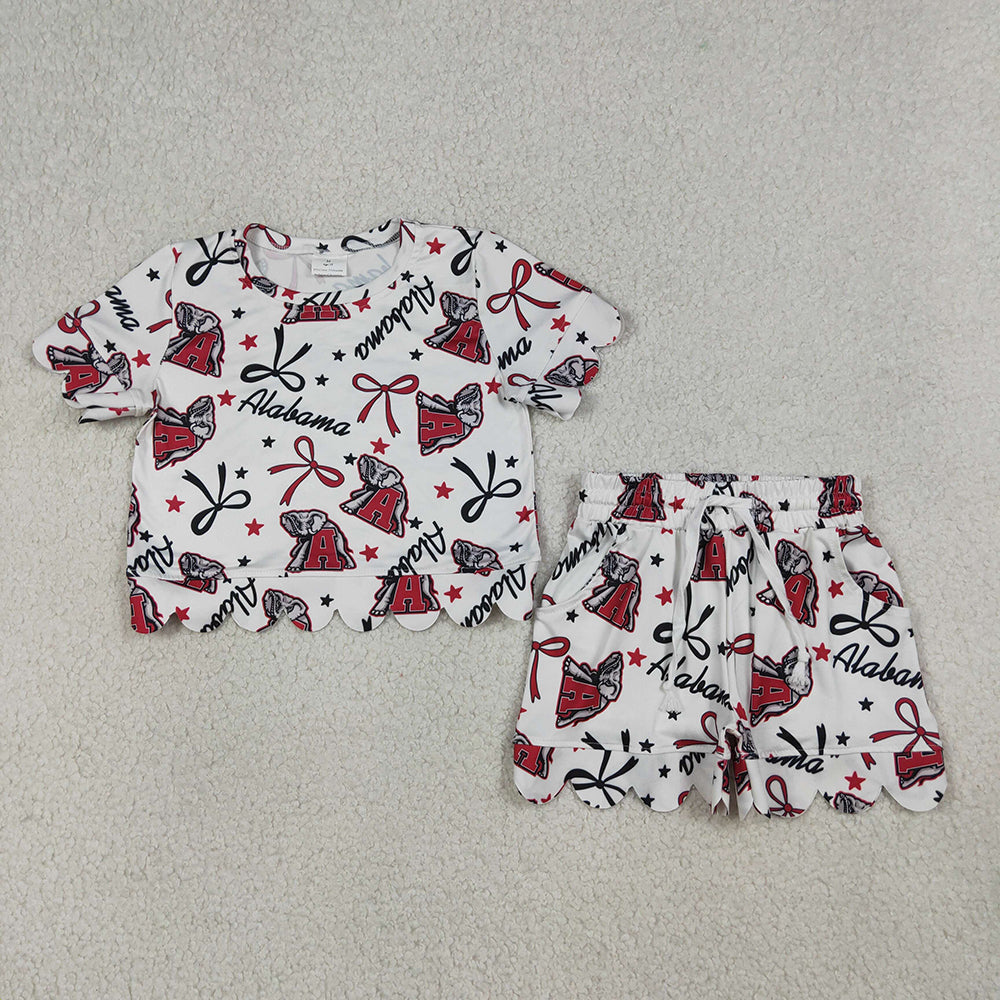 GSSO3253 Teams Alabama Star & Bow Scallop Shorts Set - Girls’