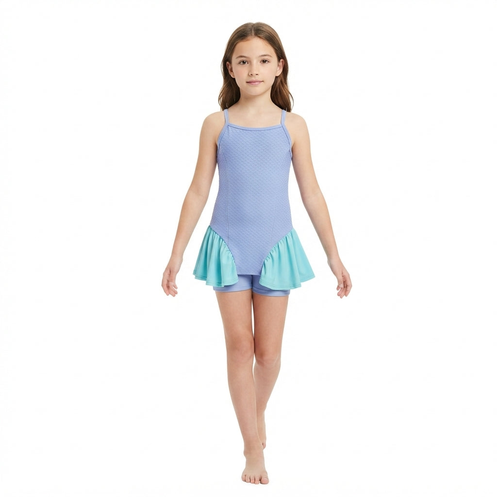 GSSO3264 Baby Girls Blue Strap Dress Top Shorts Yoga Active Clothes Set