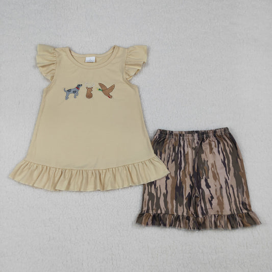 Toddler & Kids Hunting Embroidered Sibling Camo Shorts Outfit For Sibling