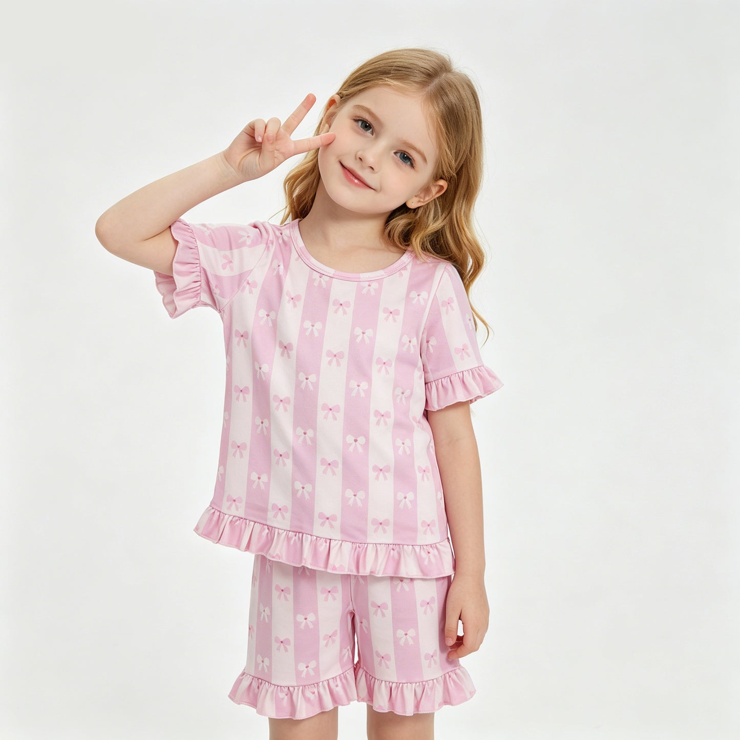 Sibling Baby Girls Floral Bow Print Ruffle Shorts Summer Outfits