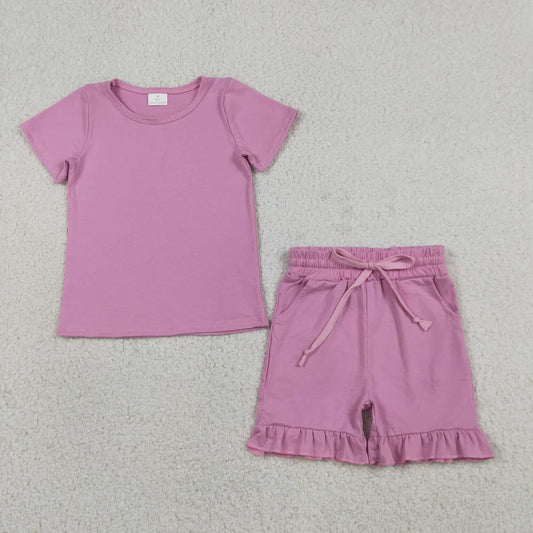 Sibling Baby Girls Short Sleeve Cotton Shirts Top Pockets Ruffle Short Clothes Sets