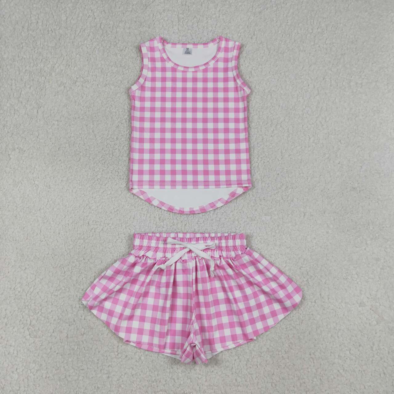 4 Colors Checked Vests Top Flutter Shorts Girls Summer Yoga Active Clothes Set Sisters Wear