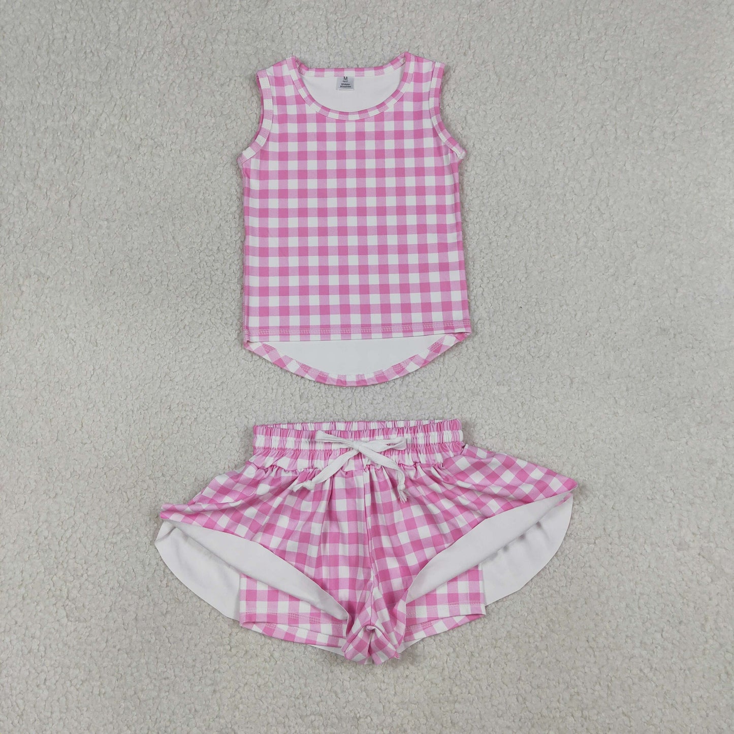 Baby Girls Pink Gingham Sleeveless Top Shors Active Outfit