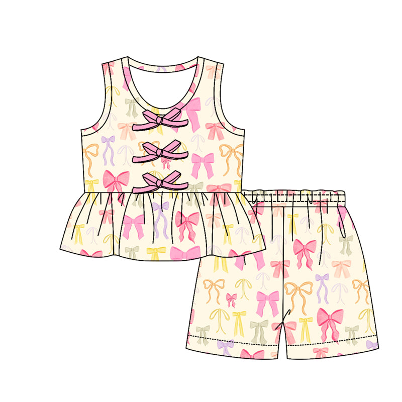 3.12 GSSO3593 Preorder Pink Bows Sleeveless Top Shorts Girls Summer Clothes Set
