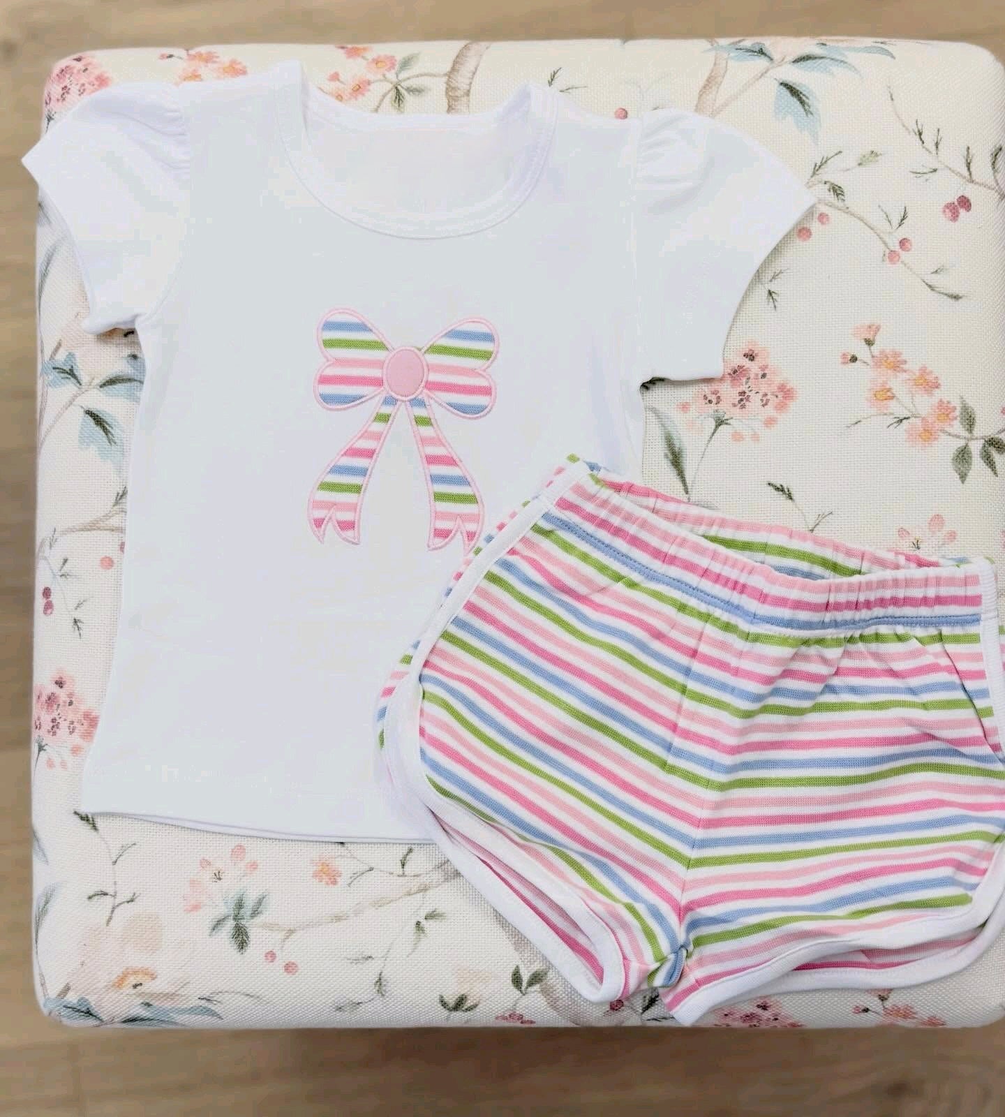 3.23 Baby Girls Colorful Bow Short Sleeve Top With Shorts Outfit Preorder
