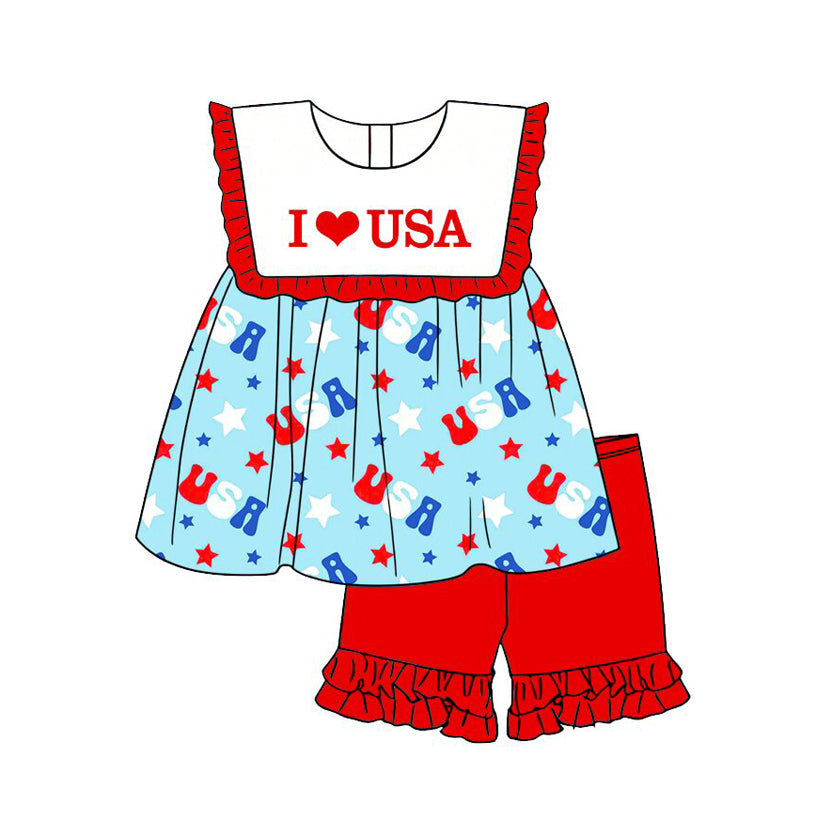 3.24 GSSO3637 I Love USA Girls July 4th Shorts Outfit Preorder