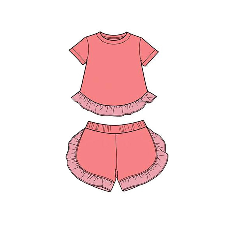 3.26 Baby Girls Peach Short Sleeve Shirt Top Ruffle Short Clothes Set Preorder