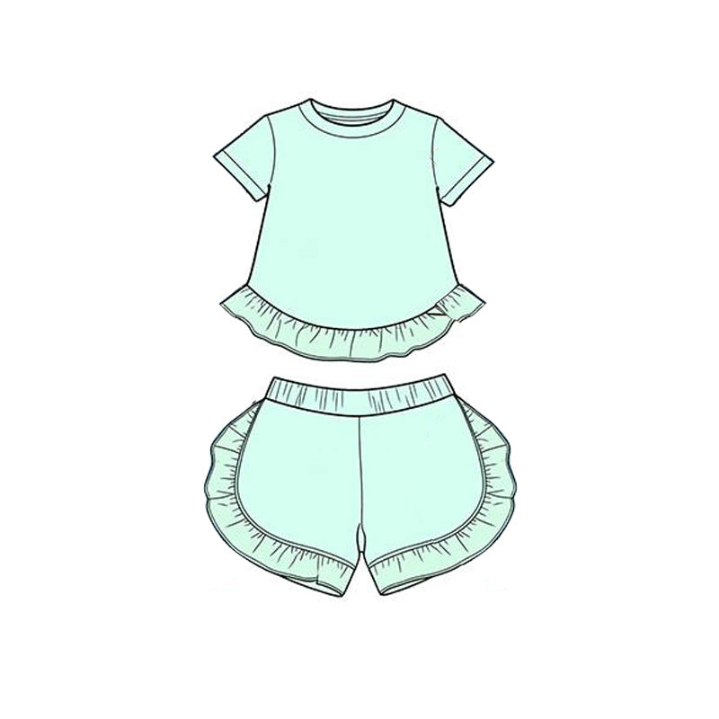 3.26 Baby Girls Blue Short Sleeve Shirt Top Ruffle Short Clothes Set Preorder