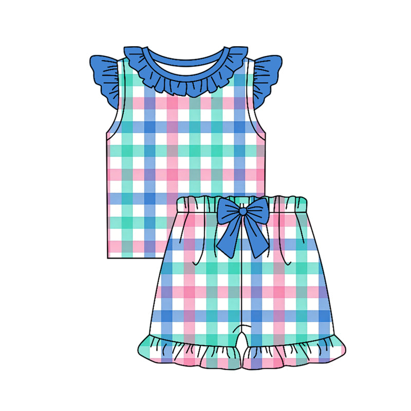 3.28 Kids Colorful Checkered Graphic Flutter Sleeve T-Shirt & Shorts Set Preorder