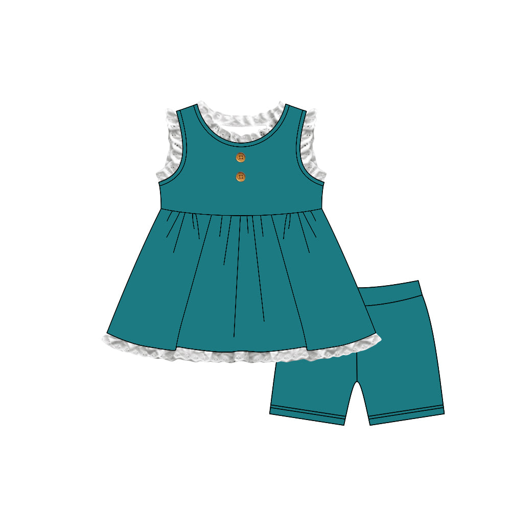 3.30 Teal Ruffle Lace Girls Sleeveless Peplum Top & Shorts Toddler Outfit Preorder