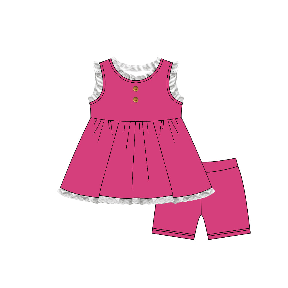 3.30 Hot Pink Ruffle Lace Girls Sleeveless Peplum Top & Shorts Toddler Outfit Preorder