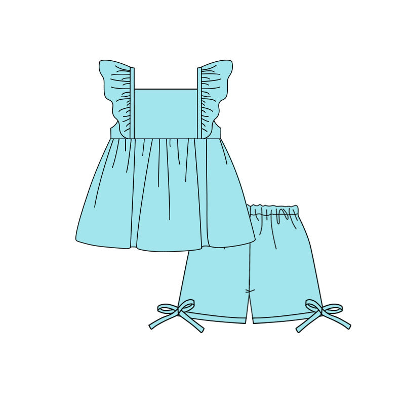4.2 Toddler Girl Aqua Flutter Sleeve Top with Shorts Outfit Preorder