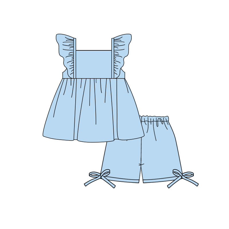 4.2 Toddler Girl Blue Flutter Sleeve Top with Shorts Outfit Preorder