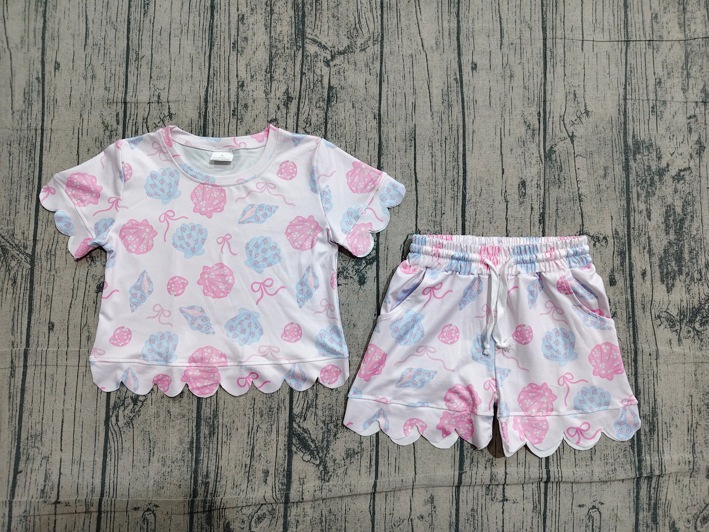 GSSO3731 Preorder Shell Bows Shorts Girls Summer Scallop Clothes Set )