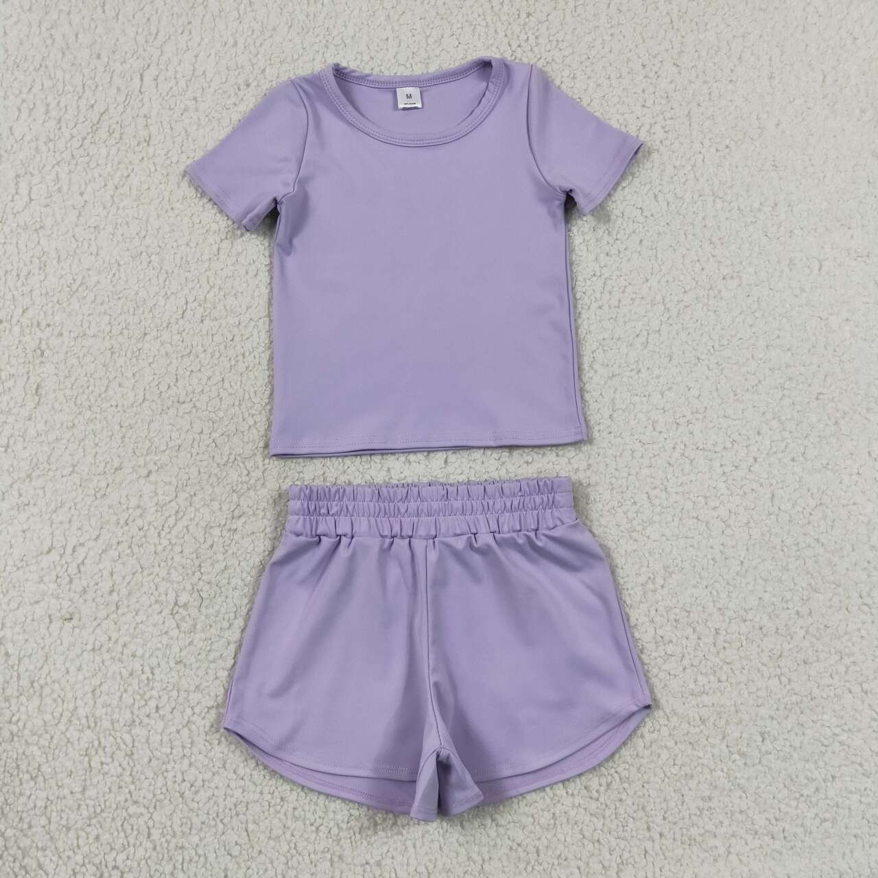 Purple Solid Color Baby Girls Summer Active Clothes Set