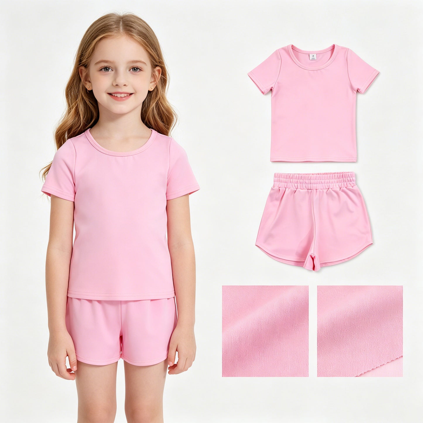 Toddler Girl Pink 2 Piece Outfit, Top & Running Shorts Set for Kids