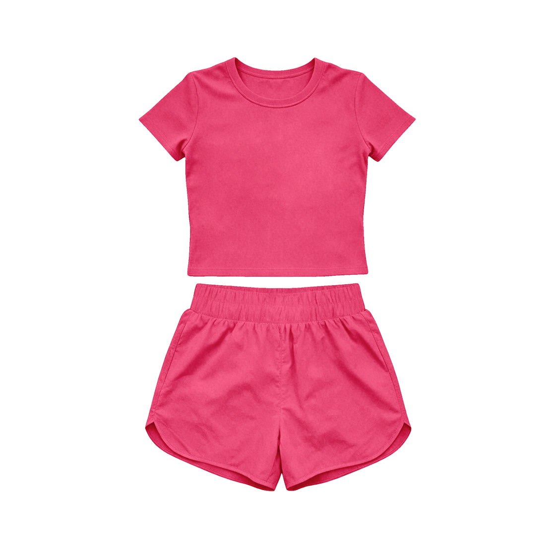 4.15 Toddler Girl Hot Pink 2 Piece Outfit, Top & Running Shorts Set for Kids Preorder
