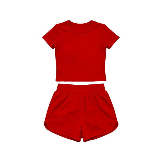 4.15 Toddler Girl Red 2 Piece Outfit, Top & Running Shorts Set for Kids Preorder
