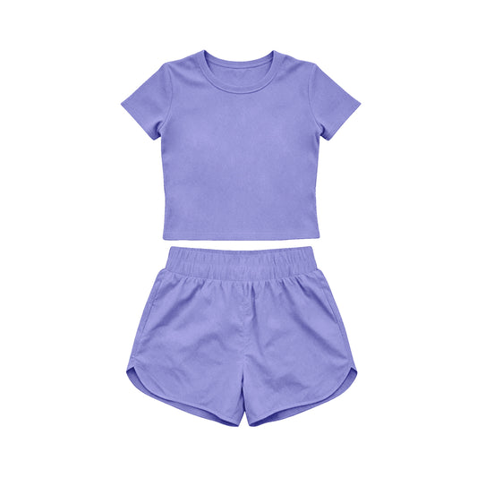 4.15 Toddler Girl Purple 2 Piece Outfit, Top & Running Shorts Set for Kids Preorder