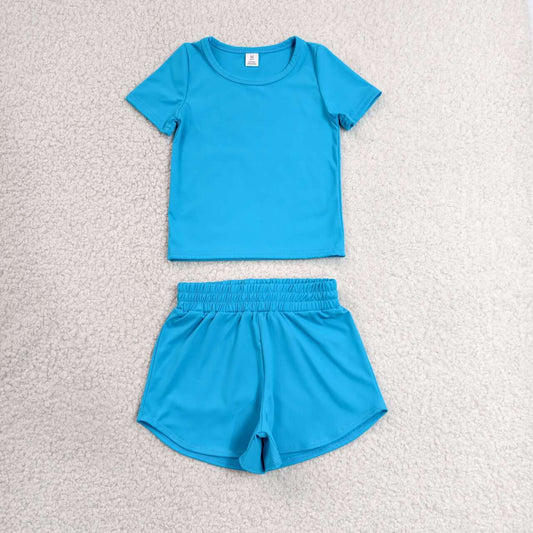 Toddler Girls Hot Blue Casual Two Piece Set, Top & Elastic Waist Shorts for Summer