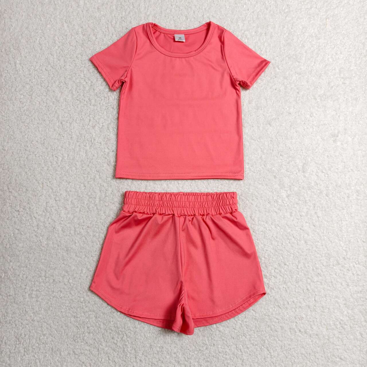 GSSO3772 Girls Coral Casual Two Piece Yoga Set, Top & Elastic Waist Shorts for Summer