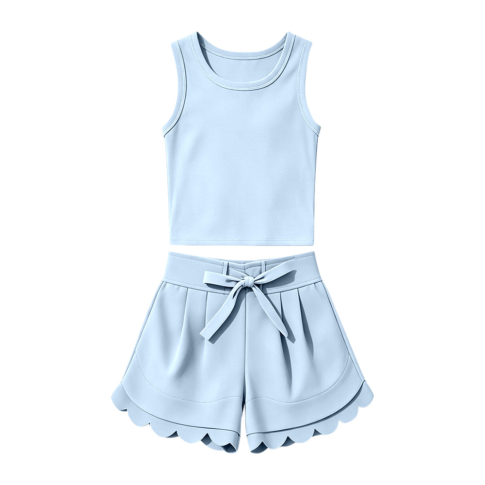 4.23 Toddler Girls Blue Sleeveless Top with Shorts Outfit Preorder