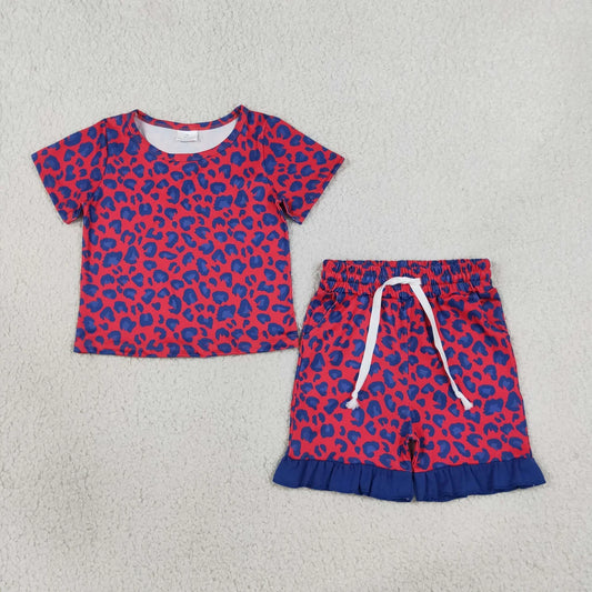 Sibling Baby Girls Short Sleeve Colorful Leopard Top Pockets Ruffle Short Clothes Sets