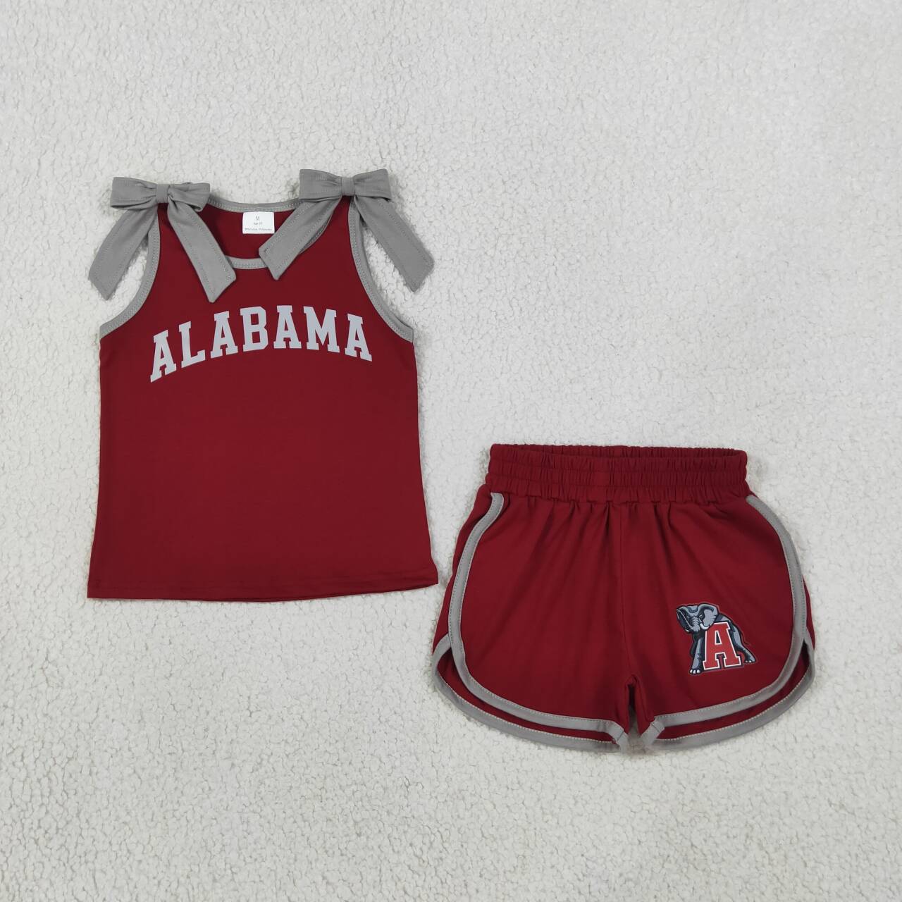 GSSO3831 Teams Alabama Vinyl Bows Wine Vest Top Pockets Shorts Girls Cotton Clothes Set